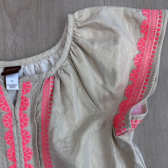 Tea Collection Gold Shimmer Embroidered Girl's Dress, Size 7 - Picture 3 of 5